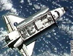 discovery with payload bay doors open